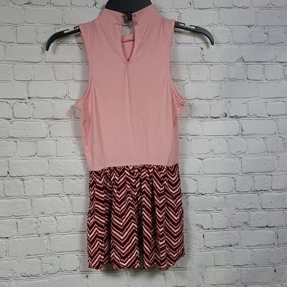 Candie's XS Pink Ribbed Knit Mini Dress High Neck Sleeveless Casual Mixed Media - Picture 4 of 9